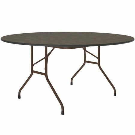 CORRELL 60'' Round Walnut Thermal-Fused Laminate Top Folding Table with Brown Frame 384CWBF60TFW